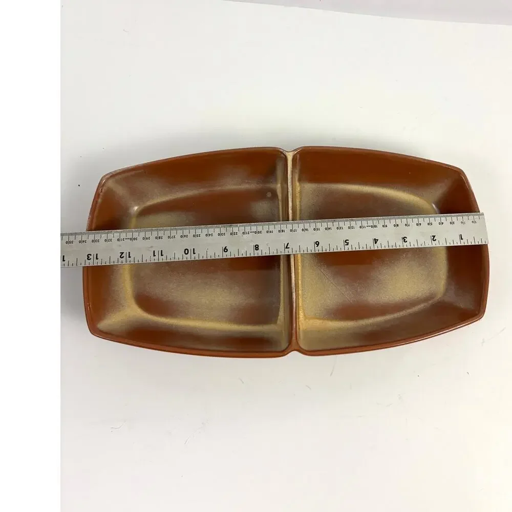 Vtg MCM Frankoma Pottery Divided Dish Serving Bowl Desert Gold‎ USA